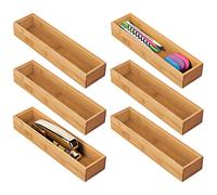 mDesign Cassetto portaoggetti per scrivania e cassetto (confezione da 6) - Vassoio rettangolare in bambù - organizer da scrivania di qualità per matite, utensili di cancelleria, ecc. - colore naturale