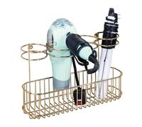 mDesign Cestino da Parete per i Prodotti per la Cura dei Capelli - Compatto Contenitore in Metallo da Appendere al Muro o ai mobili - Porta Piastra e asciugacapelli per Fare Ordine in Bagno - Ottone