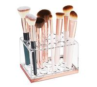 mDesign Funzionale organizer cosmetici - Pratico contenitore per prodotti cosmetici come mascara e pennelli - Porta trucchi con 15 scomparti - trasparente e oro rosato
