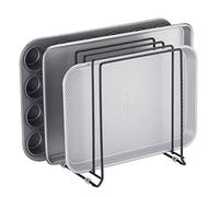 mDesign Griglia per coperchio e padelle, in filo metallico per armadi, dispense o superfici della cucina, supporto autoportante con 5 scomparti per padelle, pentole, coperchi e stoviglie, nero