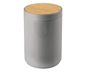 mDesign Pattumiera con coperchio basculante, in bambù e plastica, per bagno o camera da letto, piccola pattumiera con coperchio basculante per un facile accesso, colore: grigio/naturale