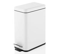mDesign - Pattumiera con pedale, coperchio e secchio interno in plastica, ideale per bagno, cucina e ufficio, pattumiera in metallo con design ergonomico, bianco