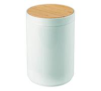 mDesign Piccolo cestino rotondo in plastica con coperchio basculante in bambù, per bagni, cucine, uffici domestici, 5 litri, colore: menta/legno naturale