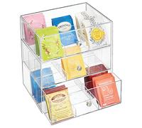 mDesign Pratico porta bustine da te a 3 cassetti - Mobiletto cucina con cassetti, per spezie, tè in bustina, cialde caffè, ecc. - Elegante portaspezie in plastica - trasparente