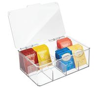 mDesign Scatola da tè con coperchio - Scatola da tè impilabile con otto scomparti per diversi tipi di tè - Contenitore per bustine di tè in plastica trasparente