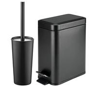 mDesign - Scopino e supporto per WC autoportanti e cestino rettangolare per riporre oggetti da bagno, colore: Nero