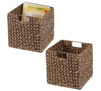 mDesign Set da 2 cesti portaoggetti - Cesta portaoggetti pieghevole in giacinto d'acqua - Box intrecciato ideale per sistemare vestiti, giocattoli e riviste - Motivo ad intreccio - marrone