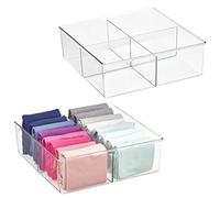 mDesign Set da 2 contenitori portaoggetti a 4 scomparti - Pratiche scatole trasparenti per la camera da letto - Porta oggetti in plastica senza BPA ideali per abbigliamento e accessori - trasparente