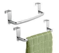 mDesign Set da 2 Porta asciugamani cucina - Porta strofinacci da appendere alle ante dei mobili - Appendi strofinacci senza forare muro per bagno o cucina - Argento