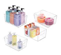 mDesign Set da 4 contenitori per il bagno - Organizer per il bagno di plastica per asciugamani, prodotti bagno e molto altro ancora - Pratico cesto per il bagno con manici integrati - trasparente