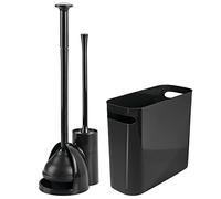 mDesign Set di 3 spazzole per WC 2 in 1, in plastica, per bidoni della spazzatura e bidoni della spazzatura, per riporre il bagno, robusto, resistente, pulizia profonda, colore: nero