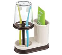 mDesign Set di portaspazzolino - Supporto per contenere accessori da bagno - Portaspazzolino e dentifricio con coperchio/bicchiere - Crema/Bronzo