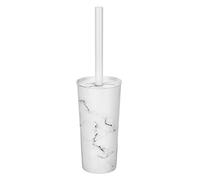 mDesign Set di scopino e portascopino per WC in acciaio inox, moderno, compatto, in metallo, per pulire il WC, resistente, per la pulizia del bagno, collezione Mirri, marmo bianco