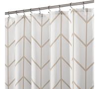 mDesign Tende per doccia con asole rinforzate e occhielli - Tende bagno in poliestere, pratiche e facili da montare - Tenda per vasca da bagno con motivo a fantasia - beige/bianco