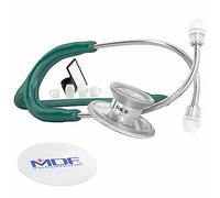 MDF Instruments, Stetoscopio leggero Acoustica per medici, infermieri, studenti, uso sanitario a domicilio, per adulti, a doppia testa, tubo verde scuro, auricolare-pettorale argento, MDF747XP09
