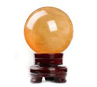 MDFCWJATHI Crystal Ball Divination Decorative Sphere with Wood Stand Crystals Stone,Yellow,160mm
