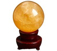 MDFCWJATHI Yellow Iceland Spar Crystal Ball Calcite Spheres Rock Stone Carving Crafts,16cm