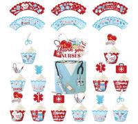 mdgfge 25 decorazioni per cupcake a tema infermiera, laurea, scuola di infermieristica, strumenti medici, infermieristica, cupcake, decorazioni per torte, per lezioni di infermieristica, forniture per