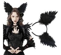mdgfge Cerchietto per capelli con piume di corvo e piume 3D stereo con ali di cigno nero, accessori per capelli da donna, per Halloween, cosplay, spettacoli teatrali, feste (nero, M)
