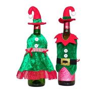 mdgfge Set di 2 coperture per bottiglie di vino di Natale, vestiti da elfo, vestiti e cappello, per bottiglie di vino, set da elfo per Natale, inverno, vacanze, Capodanno, cene, forniture per feste