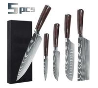MDHAND 5 pezzi coltelli da cucina in acciaio inossidabile set laser modello damasco coltello da chef affilato Santoku mannaia affettare coltelli multiuso