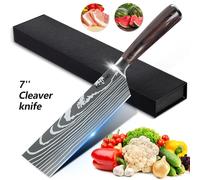 MDHAND Coltello da cuoco Santoku da 7 pollici Coltello da cucina in acciaio inossidabile Mannaia multifunzione ultra affilata Imitare coltello modello Damasco