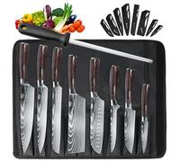 MDHAND Set di 8 coltelli professionali con custodia, affilati e ergonomici in legno di Pakka per casa e ristorante