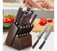 MDHAND Set di coltelli da cucina 14 pezzi con portacoltelli Set di coltelli da chef affilati in acciaio inossidabile ad alto tenore di carbonio con motivo damasco