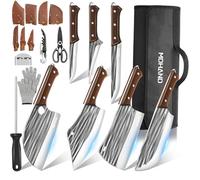 MDHAND Set di coltelli da macellaio, set di coltelli da cucina 14pcs, set di coltelli a mannaia affilati, coltello da chef in acciaio ad alto tenore di carbonio, campeggio, barbecue