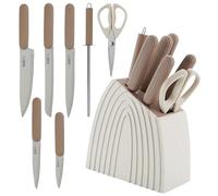 MDHANDD 8-teiliges Messerset, Küchenmesser Set mit Messerblock und Schleifstein - Edelstahlmesser, Messer Set für Schneiden Schneiden Würfeln Hacken (Beige)