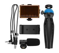 MDKSOUITY Kit portatile per video dal vivo, set fotografico per telefono cellulare con luce di riempimento microfono treppiede e supporto per telefono per vlogging live streaming (blu)