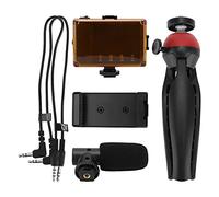 MDKSOUITY Kit portatile per video dal vivo, set fotografico per telefono cellulare con luce di riempimento microfono treppiede e supporto per telefono per vlogging live streaming (rosso)