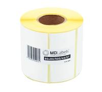 MDlabels Etichette termiche bianche su rotolo 80 x 80 mm, 500 pezzi permanenti, per codici a barre, etichette adesive bianche per scrivere
