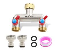 Mdlufee 3/4 Pollice Ottone Rubinetto Splitter 2 Way, 2 Connettore Rapido, Tubo Rubinetto Splitter Connessione con 2 Valvole Individuali per Rubinetto Cucina Giardino, Lavatrice Connettore Tubo