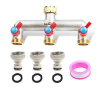 Mdlufee 3/4 Pollice Ottone Rubinetto Splitter 3 Way, 3 Connettore Rapido, Tubo Rubinetto Splitter Connessione con 2 Valvole Individuali per Rubinetto Cucina Giardino, Lavatrice Connettore Tubo