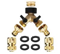 Mdlufee 6 Pz 2 Way Garden Hose Splitter Kit per Lavatrice e raccordi Idraulici, 1/2" e 3/4" collettore in Ottone, 2 Tubo 1/2" End Quick Connect, 2 Tubo Rubinetto Connettore