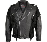 MDM Giacca in pelle da uomo con frange Chopper, Nero , XXL