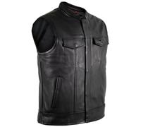 MDM Gilet da Motociclista in Vera Pelle da Uomo, Stile Anarchy, Nero, Gilet Biker in Pelle Robusta con Tasche, Ideale per Patch e Loghi Club (IT, Testo, L, Regular, Regular)