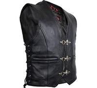 MDM Gilet Giacca Uomo in Pelle Biker Nero Chopper Patch (L)