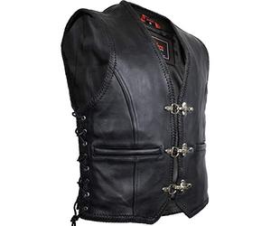 MDM Gilet Giacca Uomo in Pelle Biker Nero Chopper Patch (L)