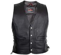 MDM Gilet in pelle uomo moto biker, Gilet moto uomo in vero cuoio bovino 1,2 mm, nero, con lacci laterali e tasche, Senza cucitura posteriore, ideale per patch (IT, Testo, 3XL, Regular, Regular)