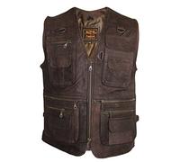 MDM Gilet in vera pelle di agnello nappa per uomo, morbido e leggero, con molte tasche, ideale per moto, caccia e tempo libero (IT, Testo, XXL, Regular, Regular, Marrone scamosciato)