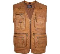 MDM Gilet in vera pelle di agnello nappa per uomo, morbido e leggero, con molte tasche, ideale per moto, caccia e tempo libero (IT, Testo, 3XL, Regular, Regular, Marrone liscio)