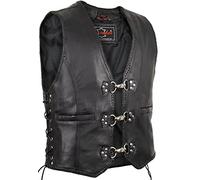 MDM Gilet pelle uomo biker - in vera pelle nera con fibbie cromate, lacci laterali regolabili e tasche multiple, stile chopper classico ideale per patch club moto (IT, Testo, 3XL, Regular, Regular)