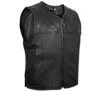 MDM Gilet pelle uomo biker in vera pelle traforata - Club Style, trapuntatura a rombi, nero, traspirante, ideale per moto e uso estivo (IT, Testo, 4XL, Regular, Regular)
