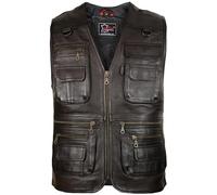 MDM Gilet pelle uomo in vera pelle di agnello, nero, multitasche con zip e chiusura a strappo, stile classico per tempo libero, pesca e outdoor
