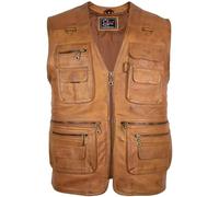MDM Gilet pelle uomo in vera pelle di agnello, nero, multitasche con zip e chiusura a strappo, stile classico per tempo libero, pesca e outdoor