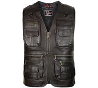 MDM Gilet pelle uomo in vera pelle di agnello, nero, multitasche con zip e chiusura a strappo, stile classico per tempo libero, pesca e outdoor