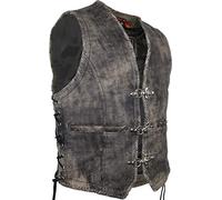MDM Gilet Uomo In Vera Pelle Grigio Vintage Con 3 Chiusure Cromate, Lacci Laterali Regolabili, 4 Tasche, Stile Biker Retrò Unico (IT, Testo, L, Regular, Regular, L)