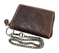 MDM Portafoglio da uomo in pelle con catena, vintage, protezione RFID, design motore e ali, 8 scomparti per carte di credito, portamonete, 13 x 10 x 2 cm, marrone, 10.0 X 12.5 X 2.5 Centimeters, Biker